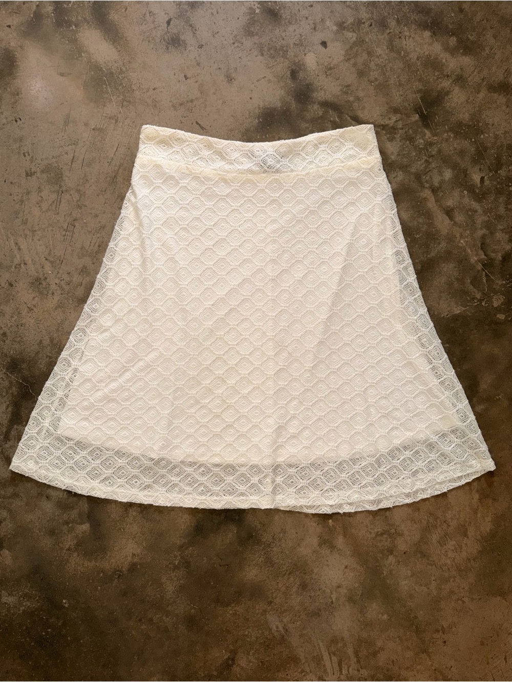 Zac & Rachel Cream Lace Textured A-Line Pull-On Lined Skirt Size L
